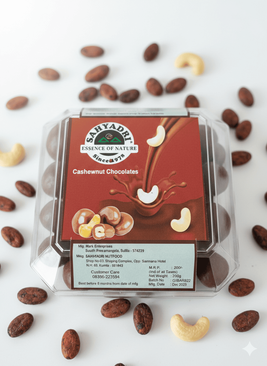 Cashew chocolates with crunchy nuts and smooth cocoa